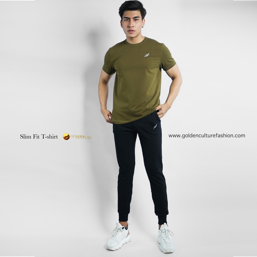 Golden Culture  Premium Loop-Cotton Slim Fit T-shirt (Armygreen)